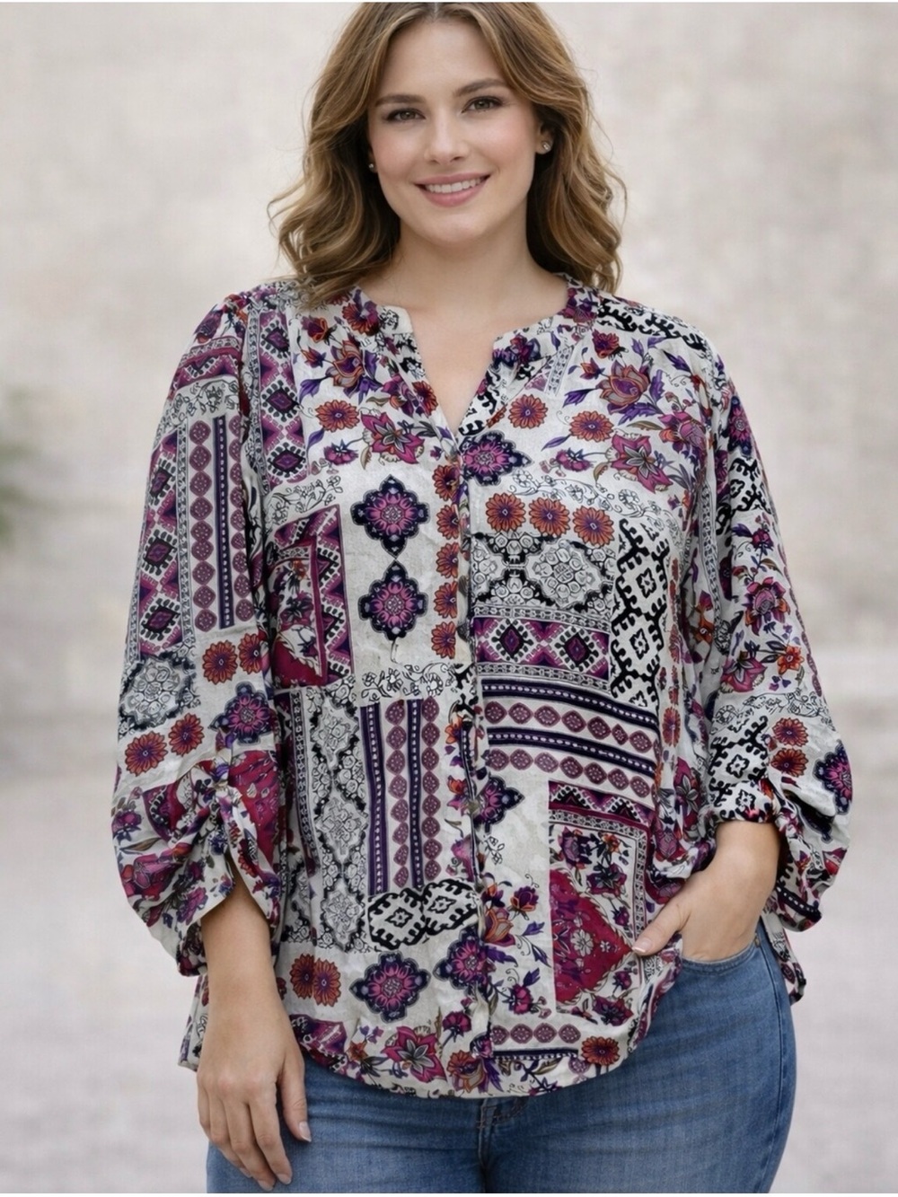 EUC Westport Floral Patchwork Paisley Blouse -  Size 1X